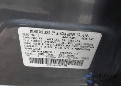 2012 Infiniti G37 z USA, uszkodzony, nr VIN JN1CV6AR2CM976215